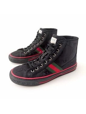 GUCCI | Tennis 1977 Off The Grid Black GG Eco Nylon Web High Top Sneakers EU 37